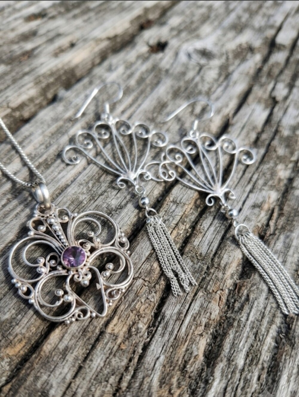 Sterling Silver Amethyst Necklace Set